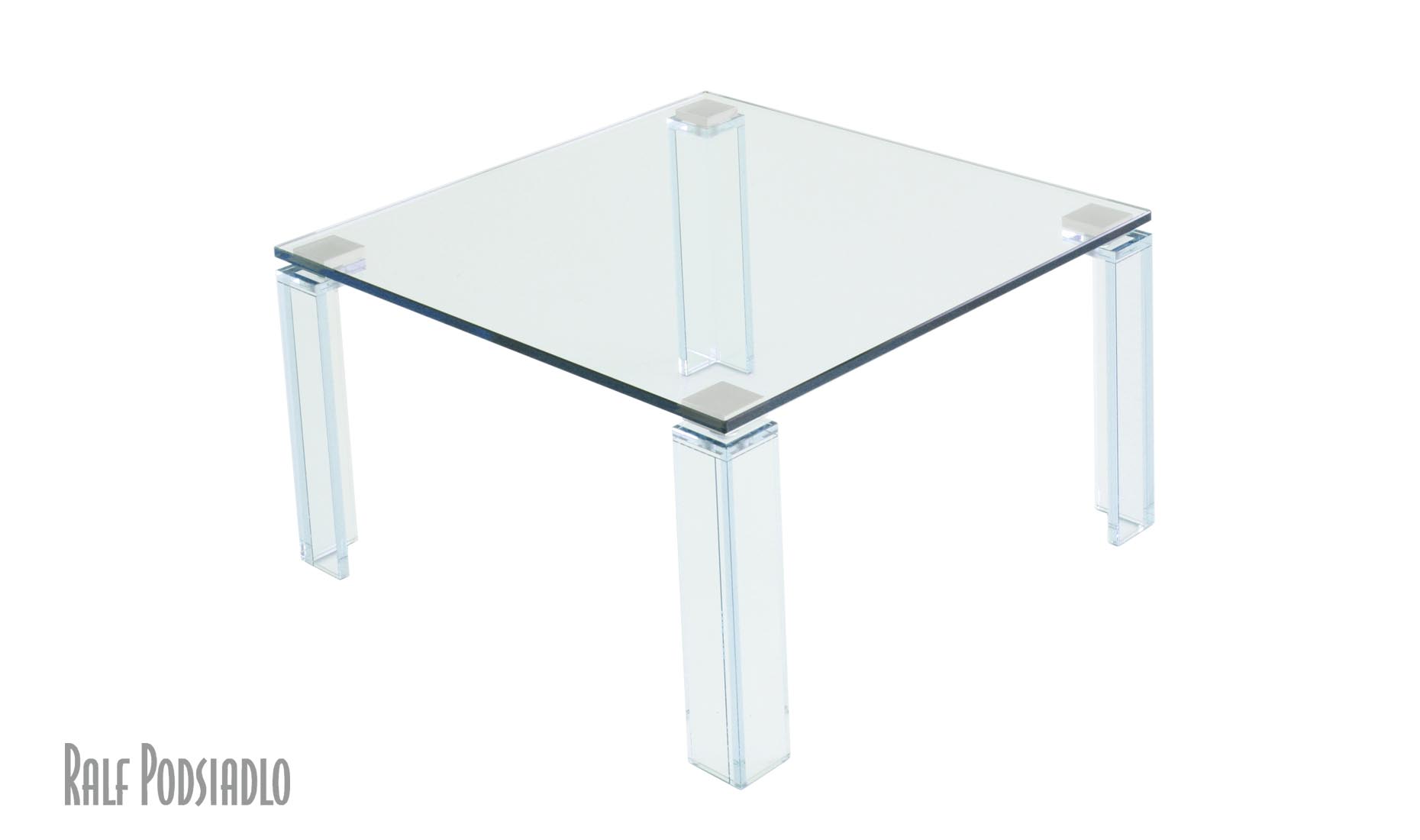 Floatglas Ecktisch auf Maß, Tischbeine Glas