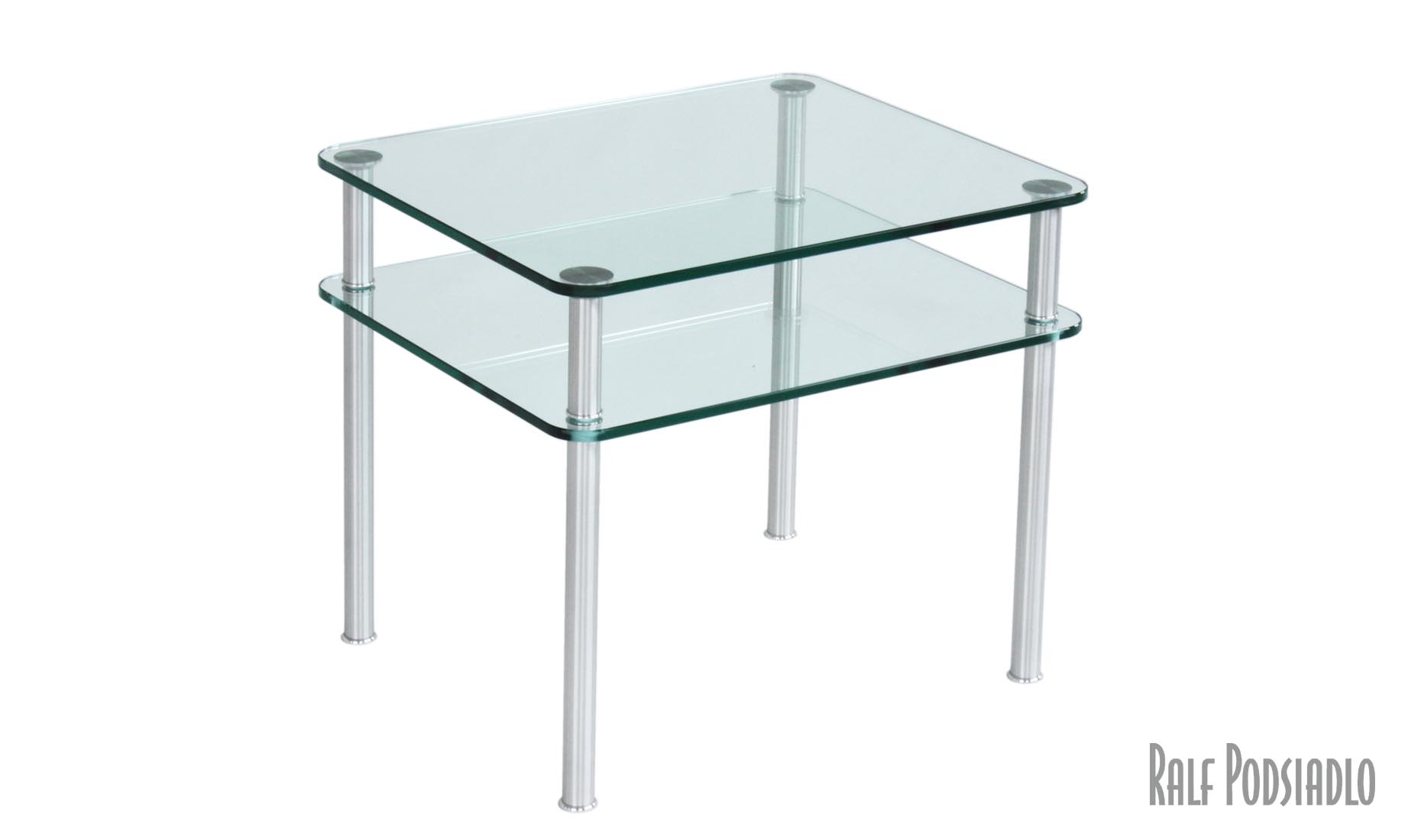 DUO klein Glastisch mit Ablage und runden Ecken