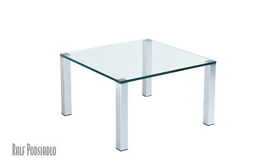 quadratische Couchtische - Glas, Edelstahl geschliffen oder poliert
