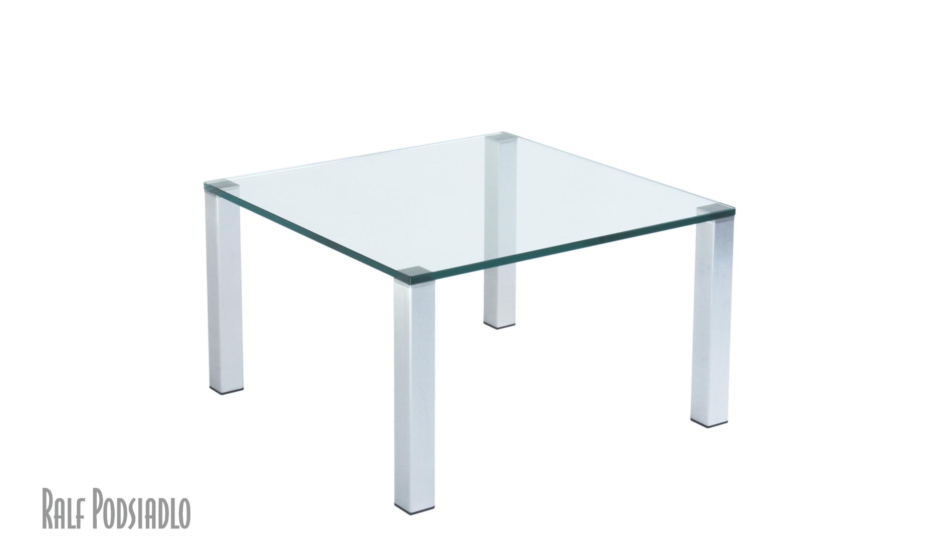 quadratische Couchtische - Glas, Edelstahl geschliffen oder poliert