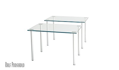 Beistelltisch, Glastisch-Set Rechteck, Chrom matt Glasplatten 12mm