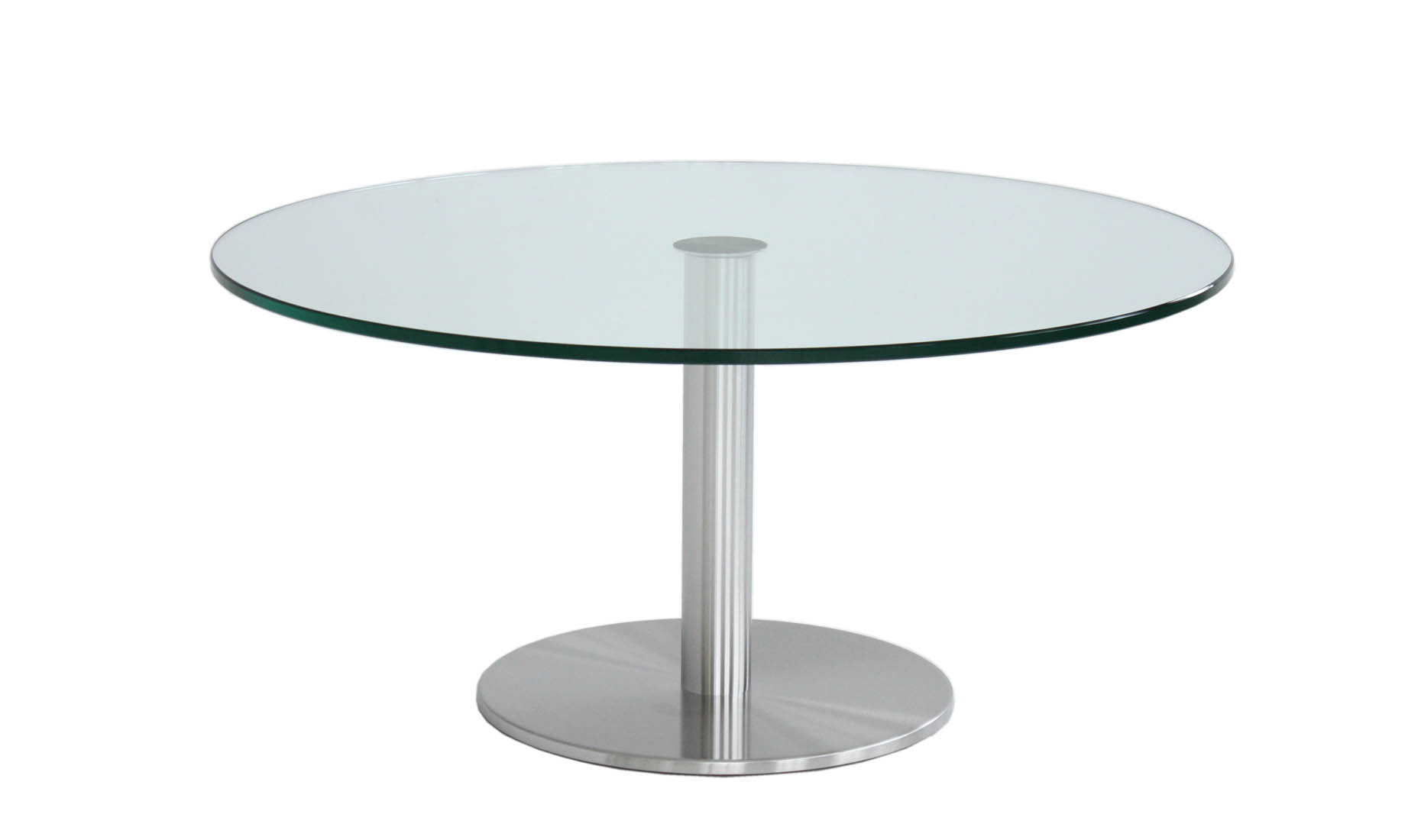 Glastisch: CENTRO rund Mittelsäule und Bodenplatte Edelstahl (Clubtisch)