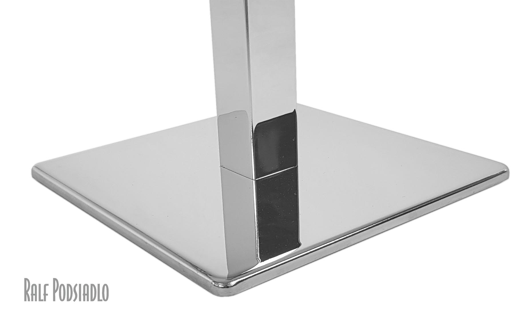 Beistelltische nach Maß - Glasplatte - Bodenplatte quadratisch - Chrom