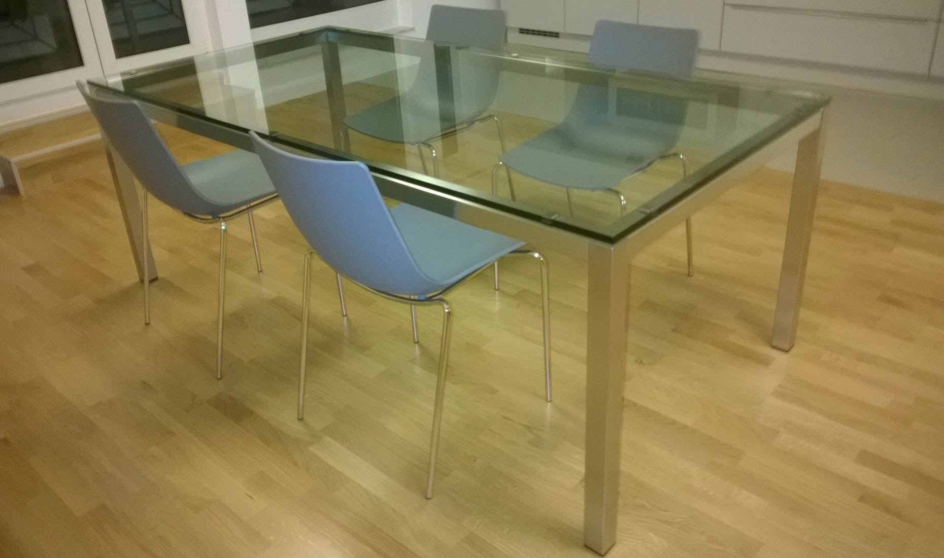 Esstische, Schreibtische, Anrichten FRAME Glas / Edelstahl gebürstet - Maßanfertigung