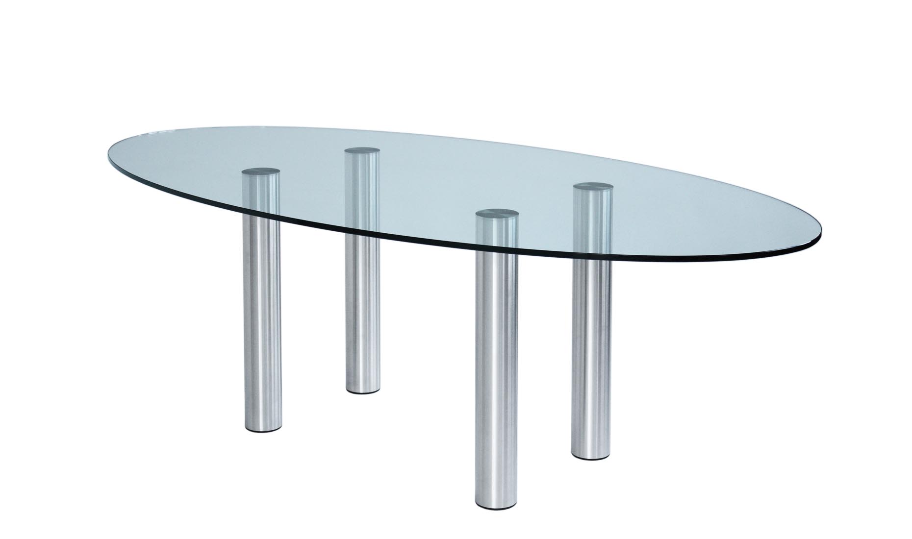 Esstische nach Maß: Satinato Glas, weißes Glas (Optiwhite), Tischbeine aus Edelstahl - made in Germany