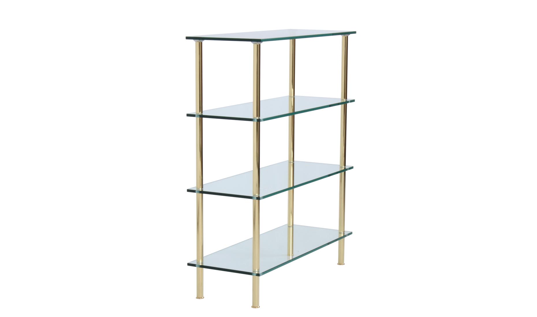 Regal ETAGE-4B H110cm 90x35cm Rohre vergoldet, Glasböden aus Glas