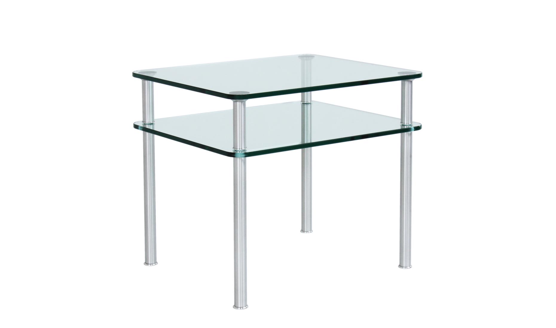 ETAGE-2B - Nachttisch, Ecktisch, Konsole nach Maß - Satinato-, helles-, Rauch-Glas, Edelstahl, verchromt, vergoldet