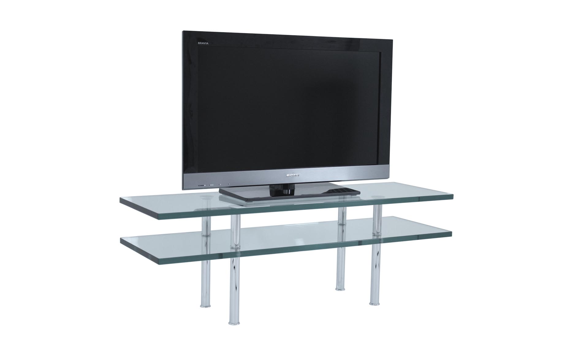 DUO-TV Glas-Regale, TV-Glas-Konsolen, TV-Glas-Racks, Glas-Sideboards nach Maß - Satinato Glas, weißes Glas (Optiwhite), Rauchglas