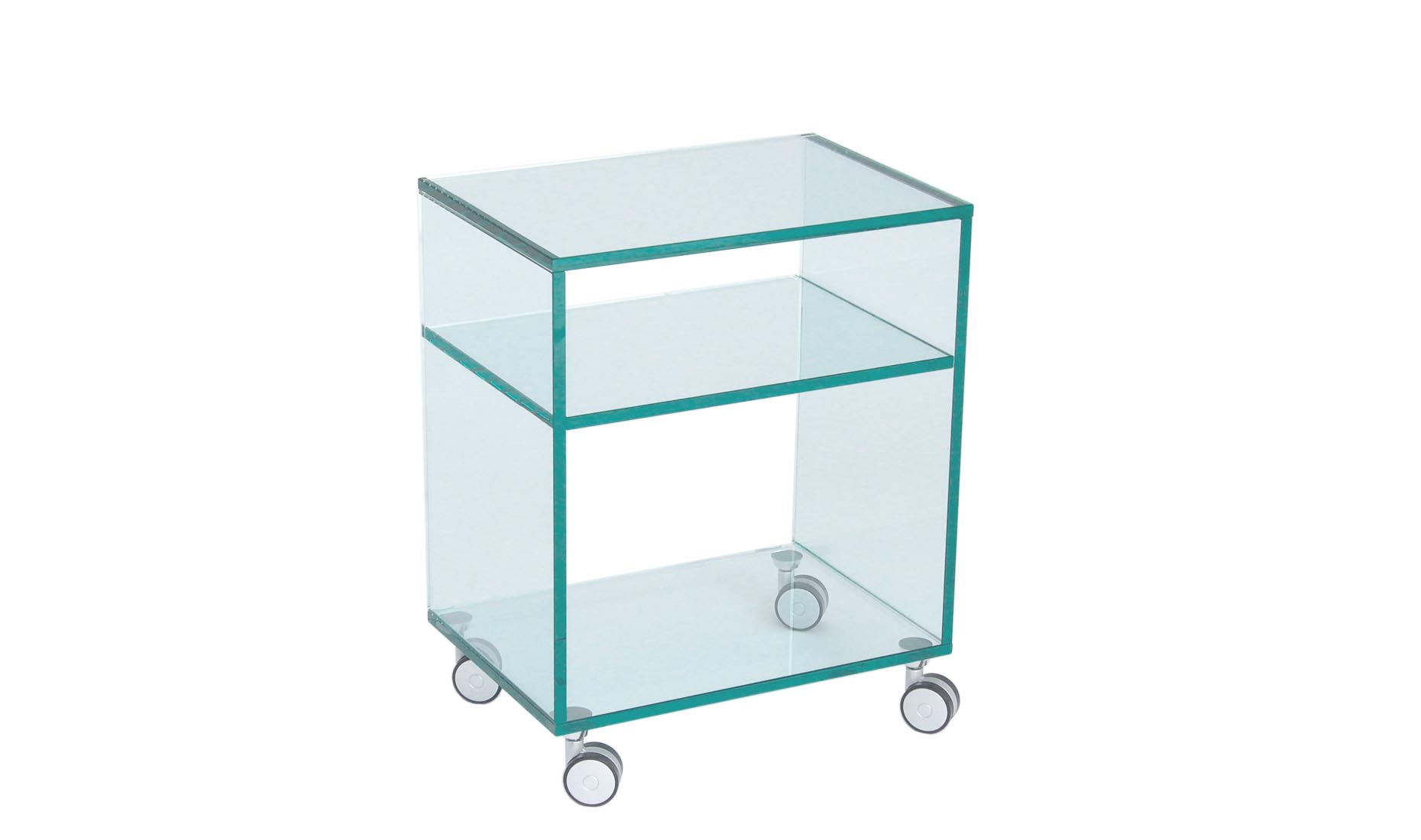 Glas-HiFi-Rack, Nachtkommode, Nachttisch nach Maß - uv-verklebtes Floatglas, satiniertes, helles (Optiwhite), graues Glas (Rauchglas)