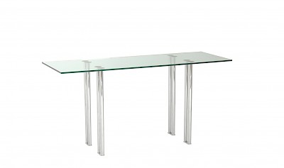 DUO-R Glaskonsolen, Glasregale, Glaseinrichten, Glas-Sideboards nach Maß, Glasplatten UV-Verklebt, klar, satiniert, hell (Optiwhite), lackiert;  Edelstahl / Chrom