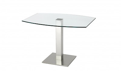 Glastische, Säulentische, Sonderformen CUB-100-OUT Edelstahl gebürstet / Stahl verchromt