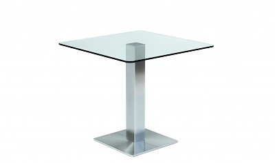 Glastische Küchentische CUB-100-OUT Edelstahl gebürstet / Stahl verchromt