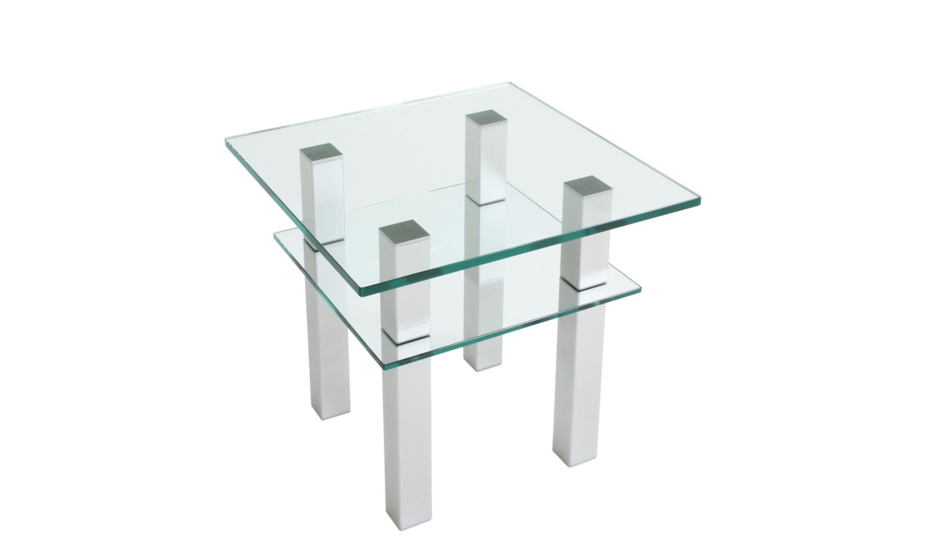 Lampentisch 50x50cm mit Ablage - Glas Edelstahl