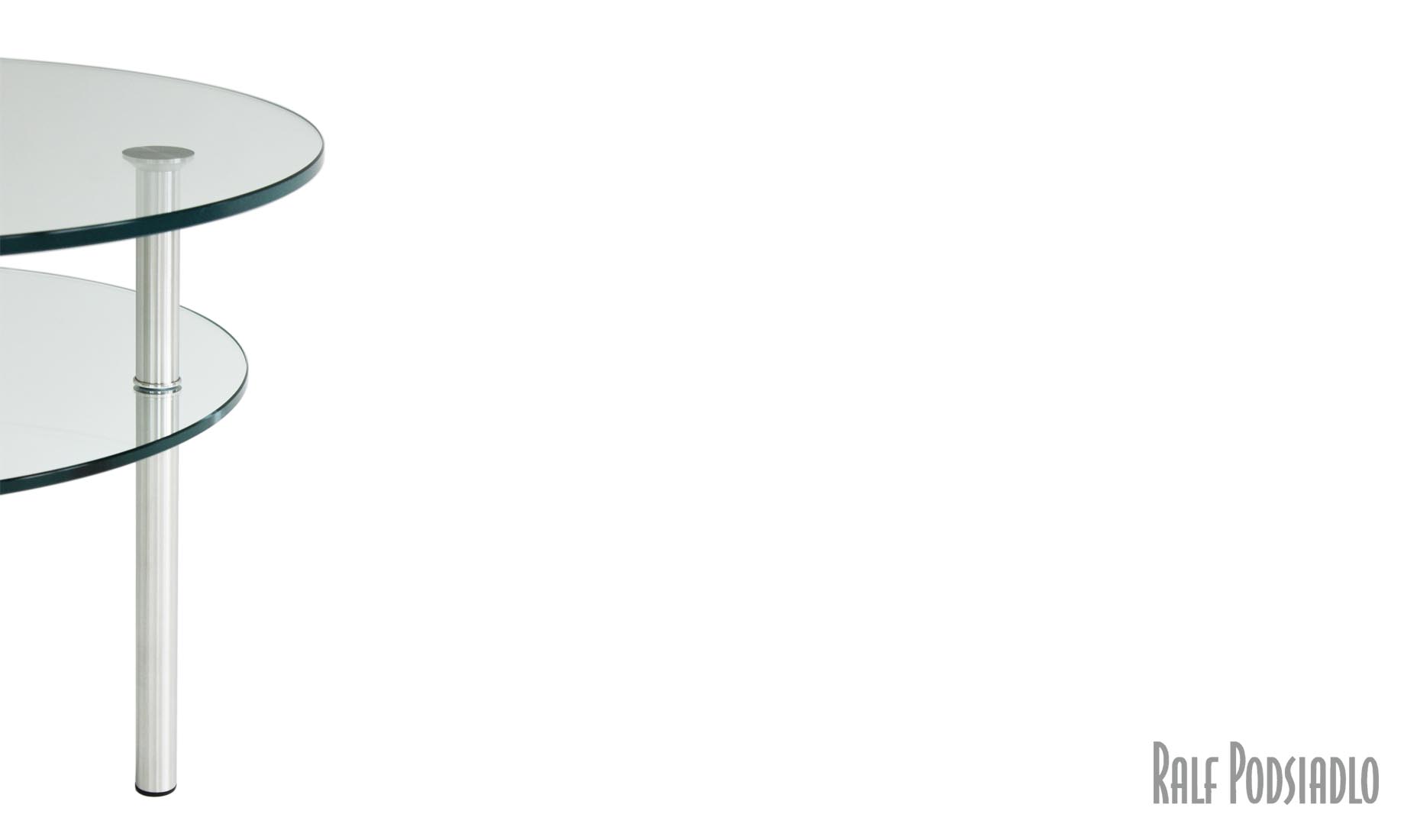 Beistelltisch - Glastisch rund 80cm mit Doppelplatte auf Maß, Ablagefach