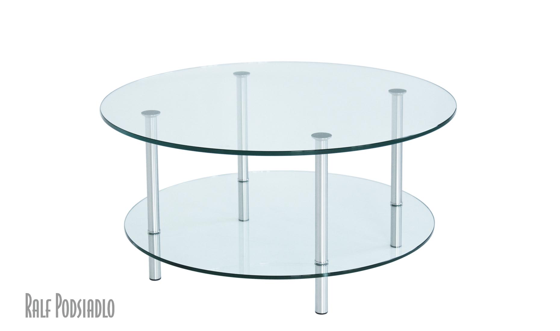 filigrane, runde Couchtische nach Maß - Glas-Ablage sehr niedrig