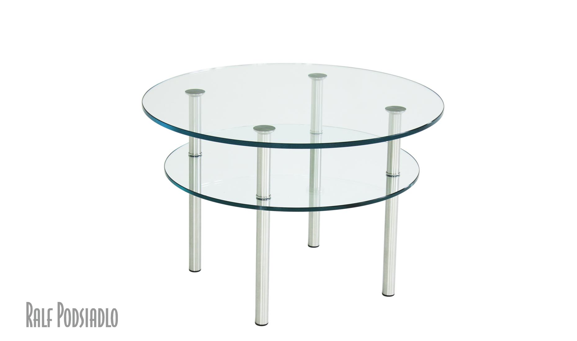 Beistelltisch hoch, rund, mit Ablage aus Glas, Metall-Gestell