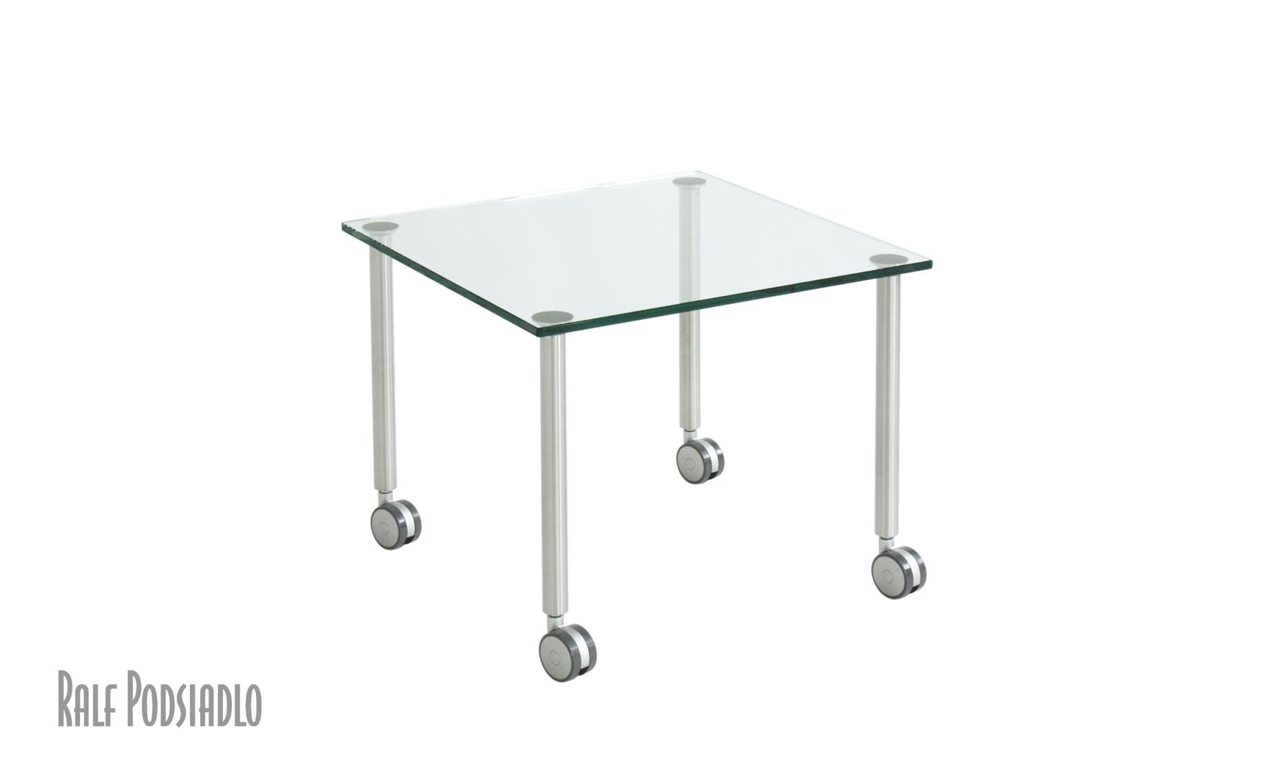 Beistelltisch Glasplatte 55x55cm, Rollen, Höhe nach Maß