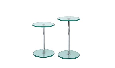Glas-Beistelltische nach Maß CENTRO BODEN-R-GLAS D35cm - Edelstahl oder Chrom