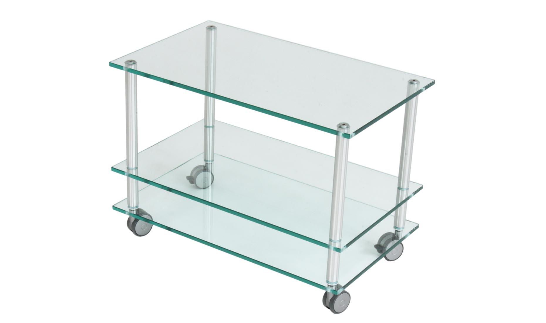 ETAGE-PUNKT Beistelltisch, Bartisch auf Rollen, Glas nach Maß, Glasmöbel, 3 Böden