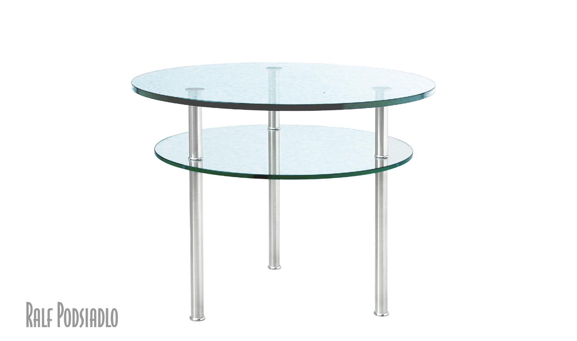 Couchtisch DUANA-III - runde Glastische nach Maß mit Ablage und drei Tischbeinen