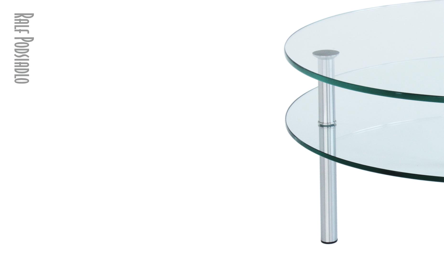 runder Couchtisch, Beistelltisch oder Lampentisch nach Maß mit drei Tischbeinen, Glas-Ablage, Sonderanfertigung - made in Germany