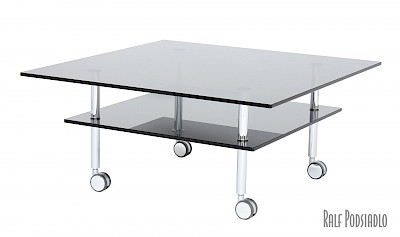 Couchtisch nach Maß DUO auf Rollen mit Ablage - GRAU-GLAS
