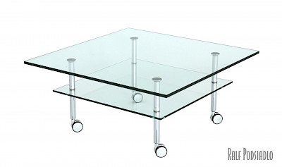 Glastisch auf Rollen DUO Gestell verchromt