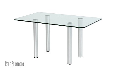 Esstisch, Küchentisch nach Maß, klares Glasplatte - runde Ecken, Tischbeine - Innen