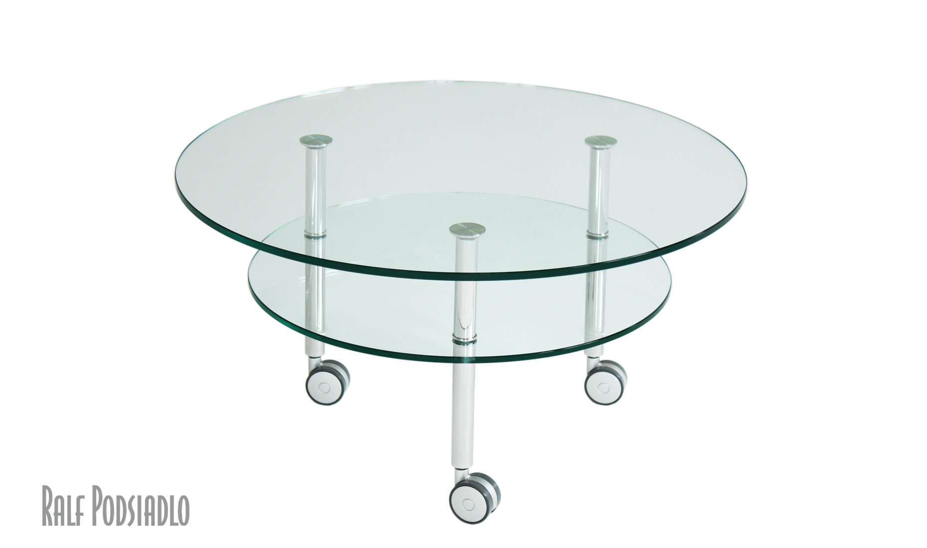 Couchtisch, Beistelltisch auf Rollen mit Glas-Ablage, nach Maß