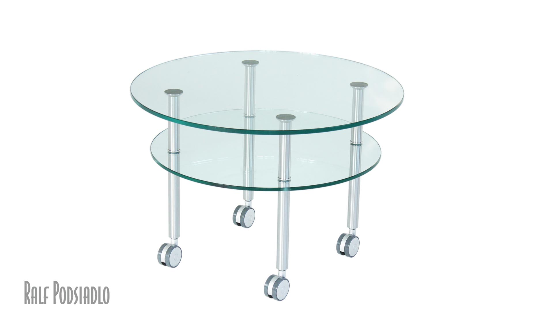 runde Glastische D70cm mit Ablage, Höhe nach Wunsch, Rollen
