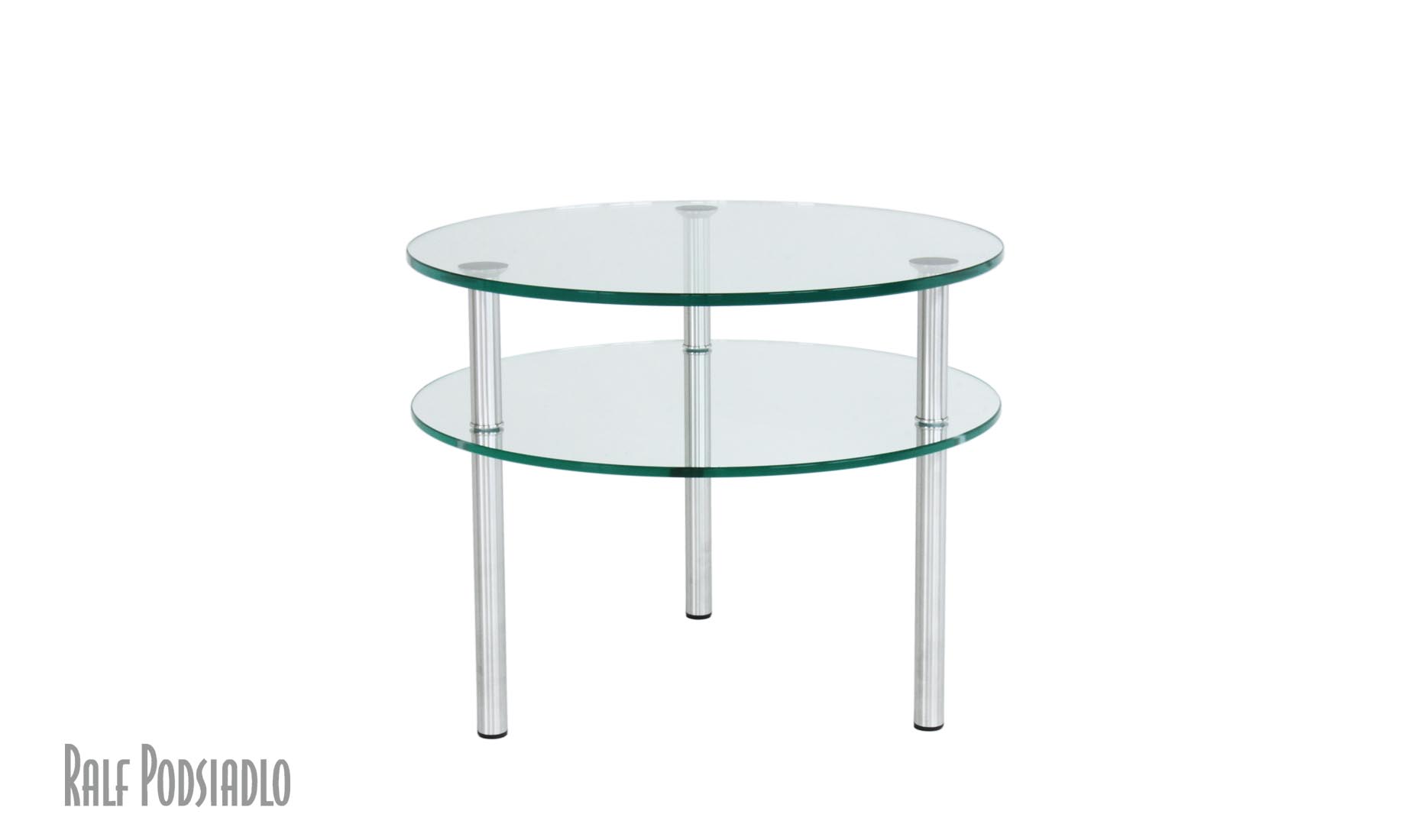 Beistelltisch rund mit drei Tischbeinen und Glasablage