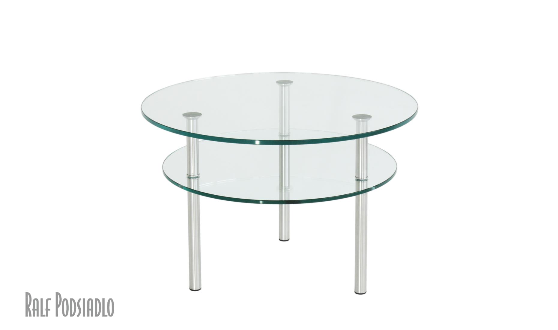 Beistelltisch mit Ablage aus Glas - rund, 3 Tisch-Füße