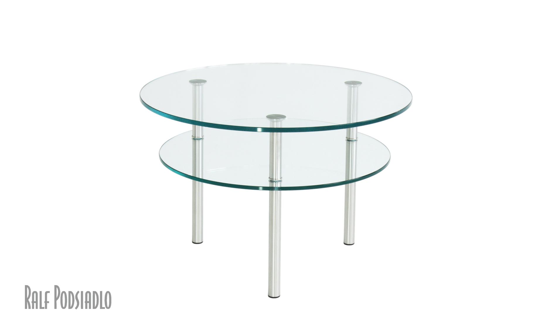 Glastisch mit Ablage - rund, drei Tisch-Füße