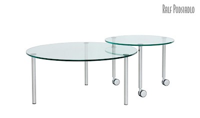 Couchtisch-Satz 2-tlg. Glas rund, Höhe auf Maß