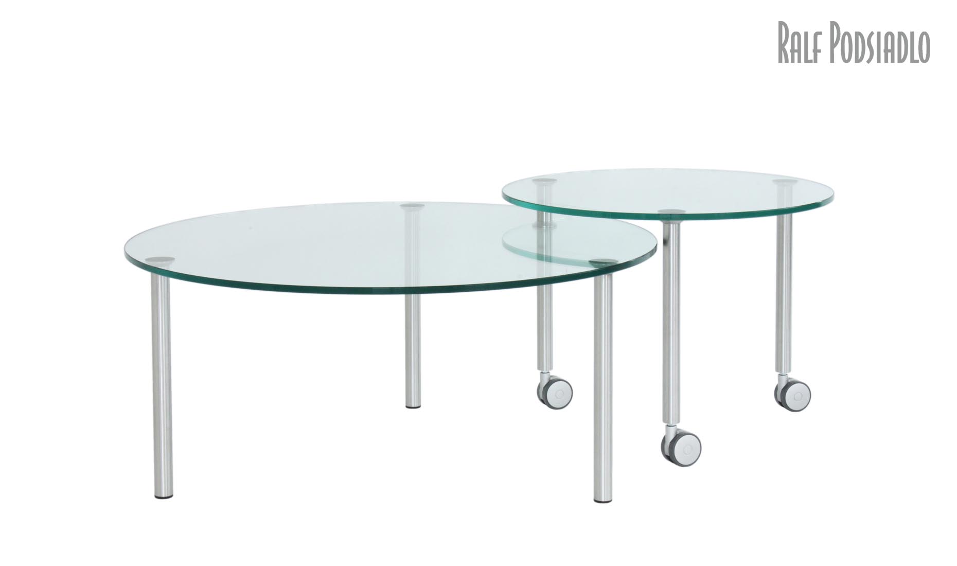 Couchtisch-Satz 2-tlg. Glas rund, Höhe auf Maß