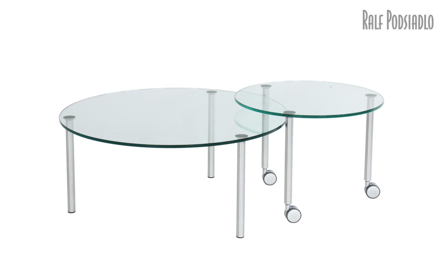 Couchtisch, drei Tischbeine, runde Glasplatten, Höhen nach Maß