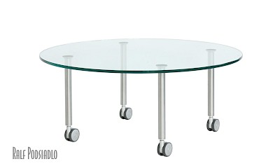 runde Couchtische und Glastische auf Rollen, Durchmesser 90cm